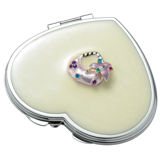 unknown Pearl Heart Purse Compact Mirror